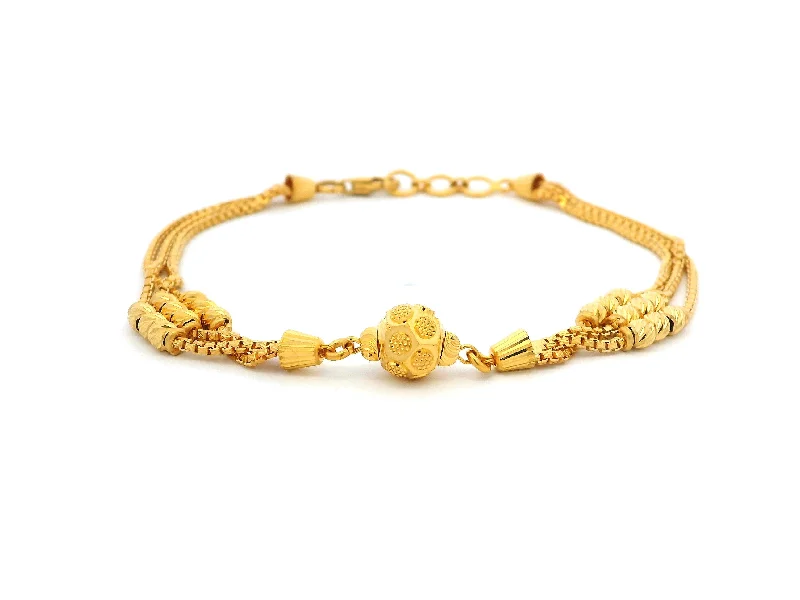 handmade beaded bracelet for kids-22ct Yellow Gold Three-Row Bracelet with Diamond-Cut Bead Design – Luxury Jewellery