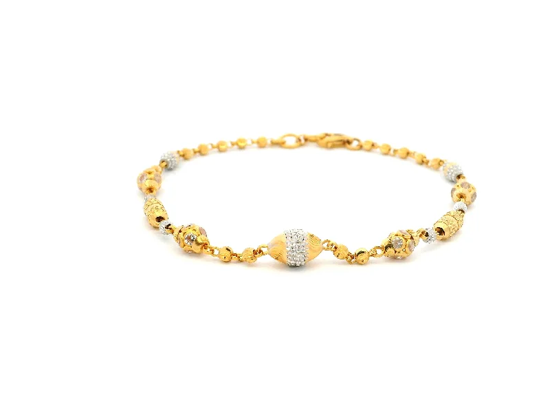 stacked gemstone bracelets for men-22ct Gold Bracelet with Rhodium-Plated Diamond-Cut Beads, Cubic Zirconia & Lobster Claw Clasp – Elegant Gold Jewellery