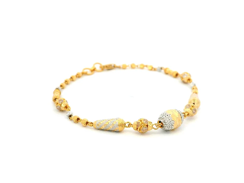 adjustable gemstone link bracelet-22ct Gold Bracelet with Rhodium-Plated Diamond-Cut Beads, Cubic Zirconia & Lobster Claw Clasp – Stunning Gold Jewellery for Women