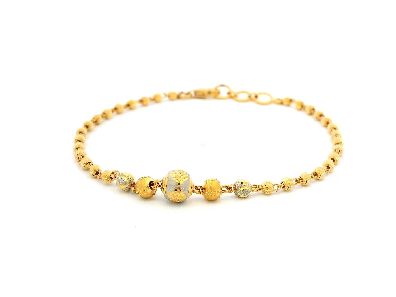 colorful beaded charm bracelet for kids-22ct Gold Bracelet with Rhodium-Plated Diamond-Cut Beads & Lobster Claw Clasp – Elegant 22k Gold Jewellery