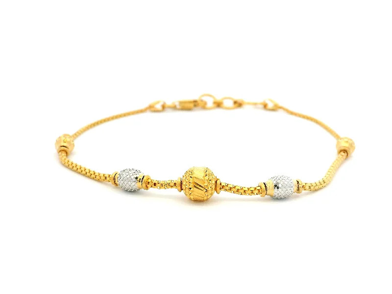 custom bracelet with initials for men-22ct Gold Bracelet with Rhodium-Plated Diamond-Cut Beads & Lobster Claw Clasp – Premium 22k Gold Jewellery