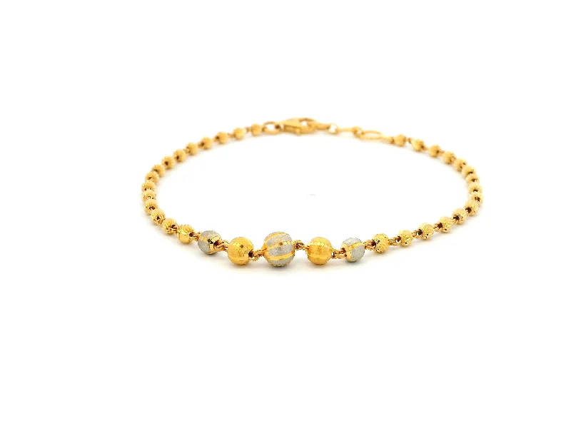 natural stone bracelet for women-22ct Gold Bracelet with Rhodium-Plated Diamond-Cut Beads & Lobster Claw Clasp – Elegant Fine Jewellery