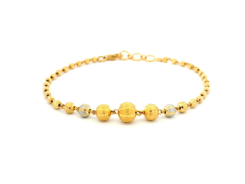 boho style crystal bracelet for women-22ct Gold Bracelet with Rhodium-Plated Diamond-Cut Beads & Lobster Claw Clasp – Luxury Bracelet for Women