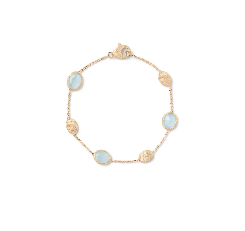 adjustable gold charm bracelet for men-Marco Bicego Siviglia Yellow Gold Aquamarine Bracelet with Bead Stations