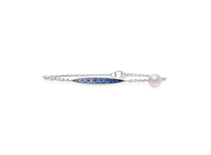 customized birthstone bracelet for women-Mikimoto 18K White Gold Akoya Pearl Bracelet with Blue Sapphire