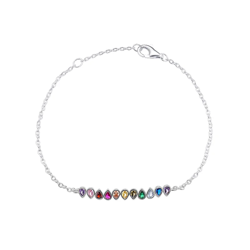 gemstone stretch bracelet with charms-Stunning Multi-Coloured Cubic Zirconia Sterling Silver Bracelet – Elegant and Vibrant Jewellery