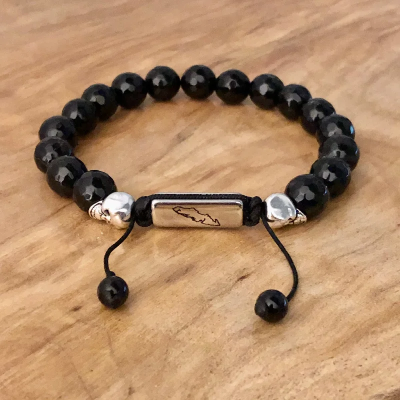 adjustable bracelet with crystal beads-The Dark Coast • Faceted Polished Onyx • Macrame