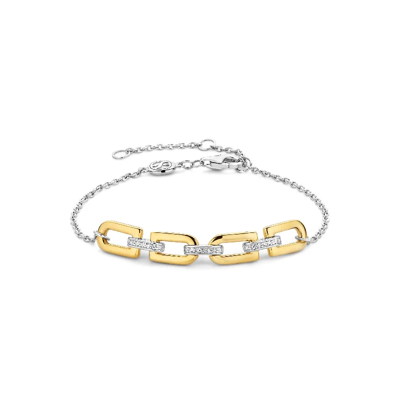 gold-plated chain bracelet for women-Ti Sento Gold Silver and Cubic Zirconia Link Bracelet