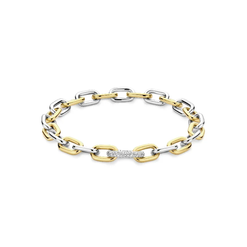 silver bracelet for men with stone accents-Ti Sento Gold Silver Cubic Zirconia Chain Link Bracelet