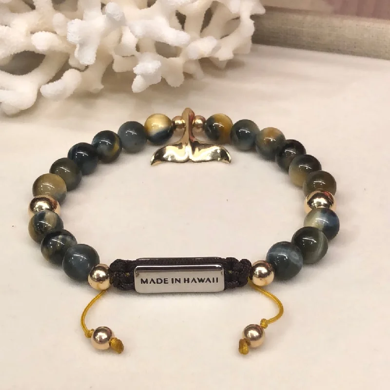 silver bracelet with engraved charms-The Whale Tail | 14k Gold & Yellow Tigers Eye