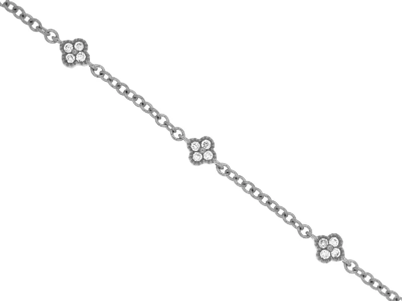 gold-plated chain bracelet for women-Sabel Collection White Gold Round Diamond Station Bracelet