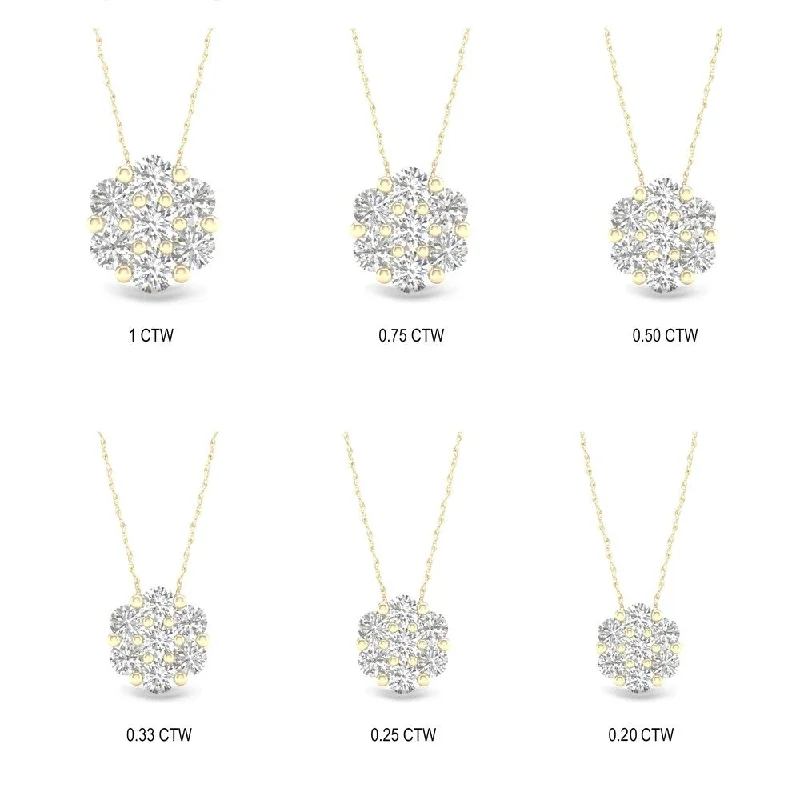 personalized pendant necklace with family initials-1/5ct-1ct TDW Diamond Cluster Pendant Necklace in 10k Yellow Gold by De Couer