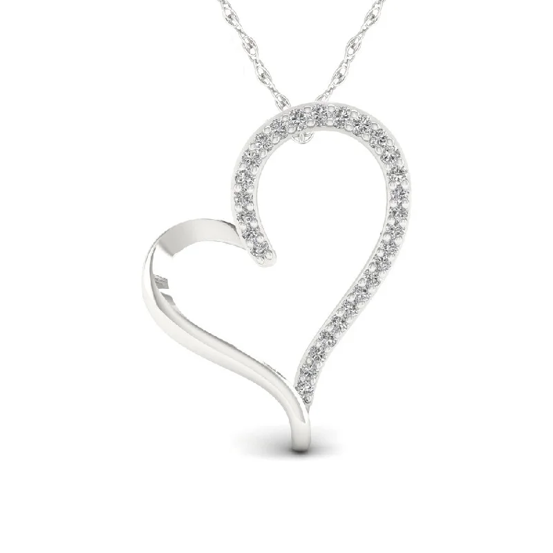 personalized family pendant necklace with initials-1/6ct TDW Diamond Heart Necklace in Sterling Silver - White