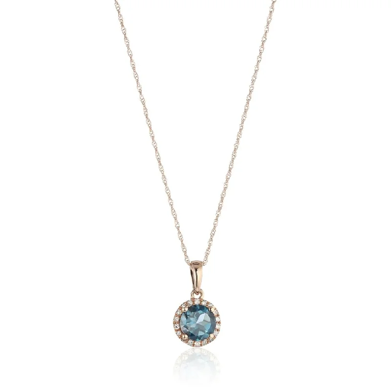 sterling silver pendant necklace for best friend-10k Rose Gold London Blue Topaz and Diamond Classic Di Pendant Necklace, 18"