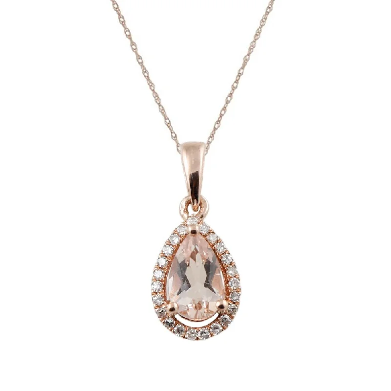 gold crystal pendant necklace for women with names-10k Rose Gold Morganite and Diamond Pear Halo Pendant Necklace