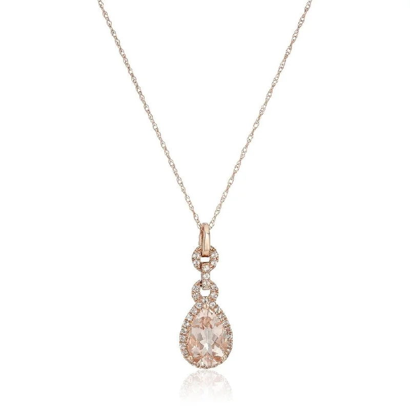 custom letter necklace for couples-10k Rose Gold Morganite Pear-shape Pendant Necklace, 18" - Pink