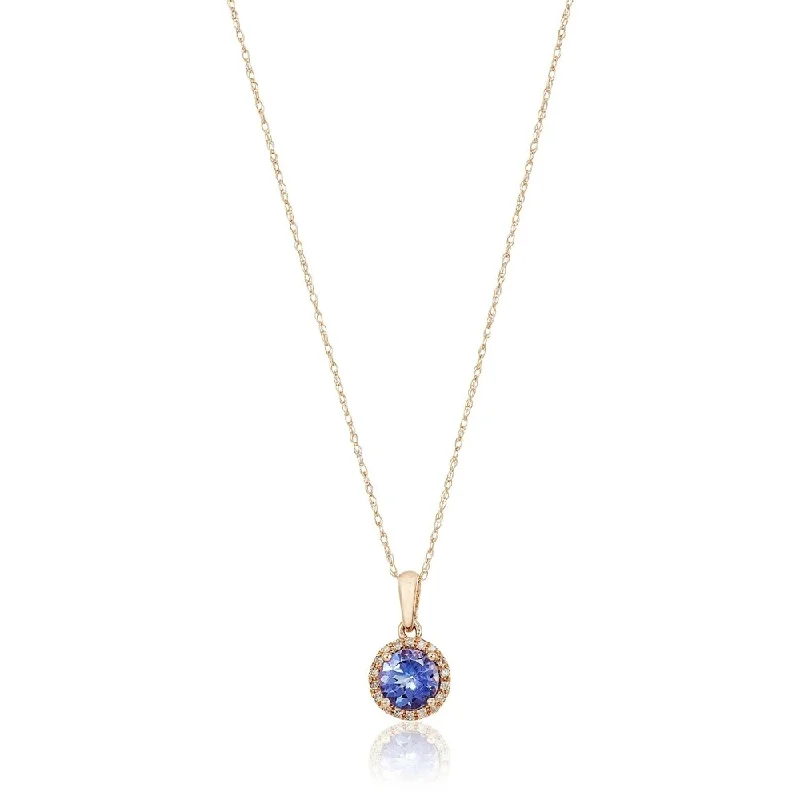 personalized charm pendant for mom’s birthday-10k Rose Gold Tanzanite and Diamond Classic Princess Di Halo Pendant Necklace (1/10cttw, H-I Color, I1-I2 Clarity), 18"