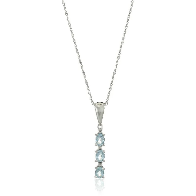 personalized silver pendant necklace with birthstone-10k White Gold Aquamarine and Diamond 3-Stone Pendant Necklace, 18"