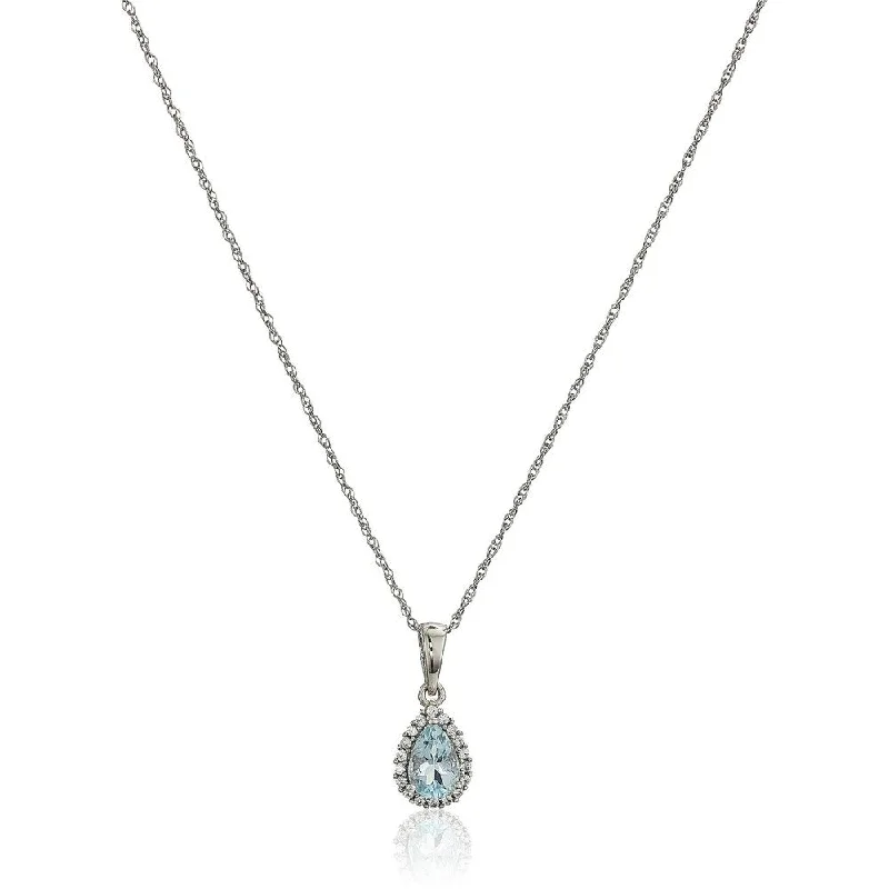 custom initial pendant necklace with gemstone-10k White Gold Aquamarine & Created White Sapphire Pendant Necklace, 18"