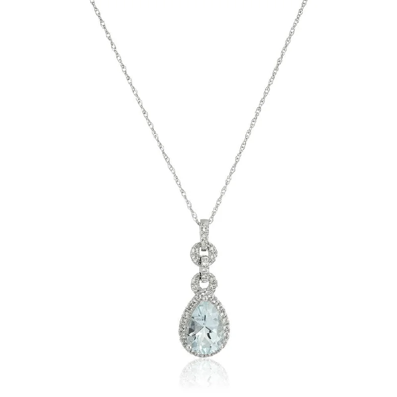 personalized heart-shaped pendant for wedding day-10k White Gold Aquamarine Pear-shape Pendant Necklace, 18"