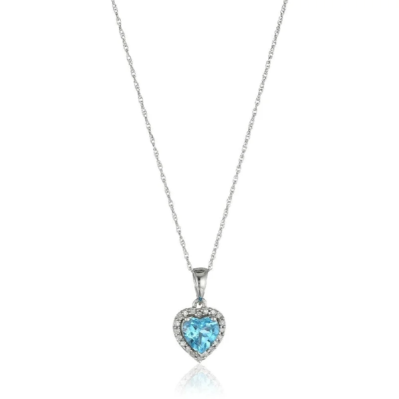 personalized photo pendant necklace for couples-10k White Gold Swiss Blue Topaz Heart and Diamond Pendant Necklace, (1/10 cttw H-I Color, I1-I2 Clarity), 18"