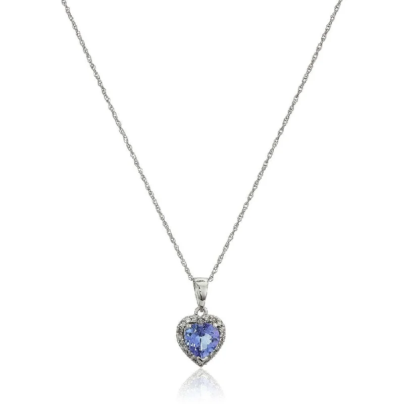 personalized pendant necklace for mother’s day-10k White Gold Tanzanite Heart and Diamond Pendant Necklace, 18"