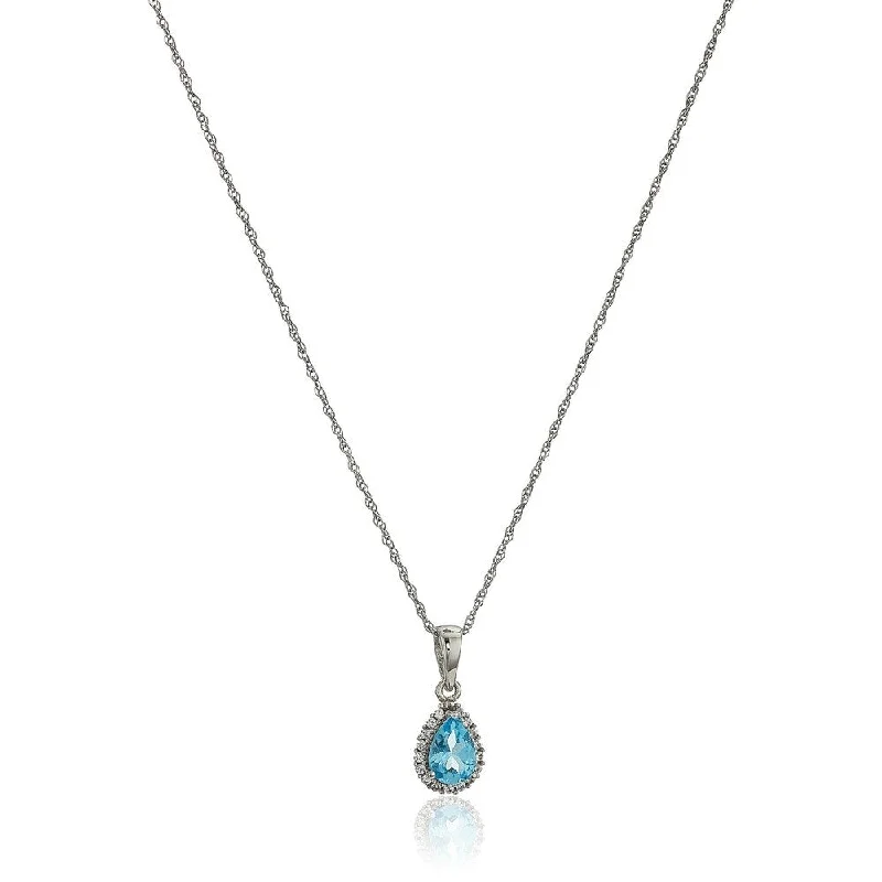 custom gemstone heart pendant necklace for wedding-10k WT Gold Swiss Blue TPZ & White Sapphire Pendant Necklace, 18"