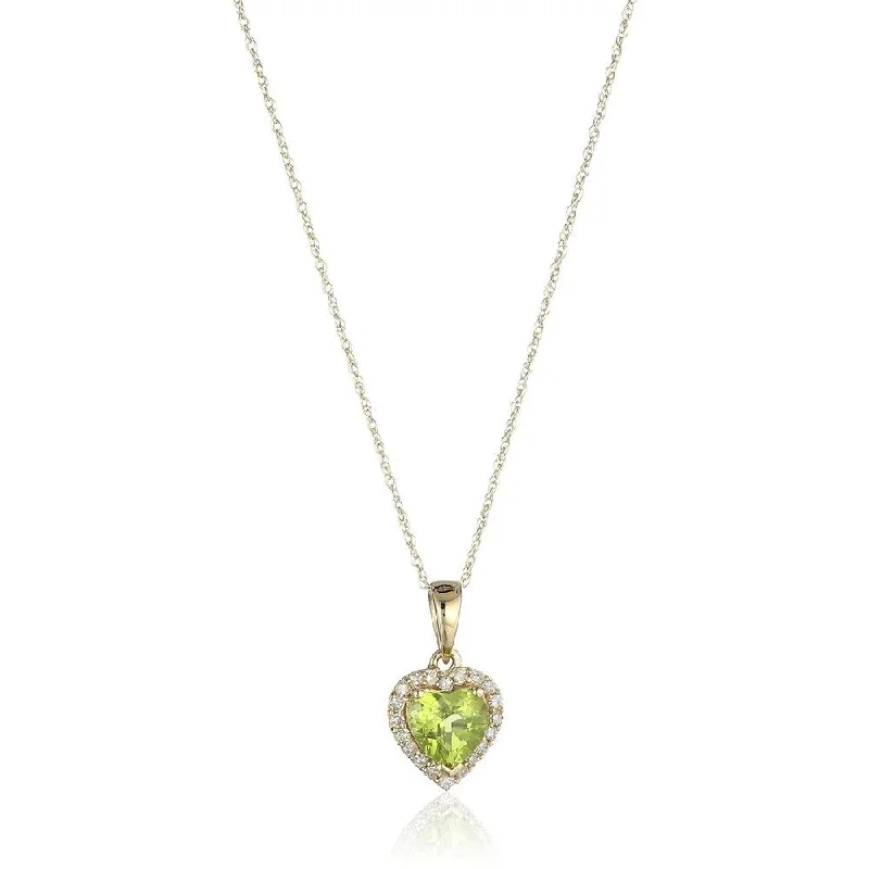 engraved circle pendant necklace with initials-10k Yellow Gold Peridot Heart Diamond Pendant Necklace, 18" - Green