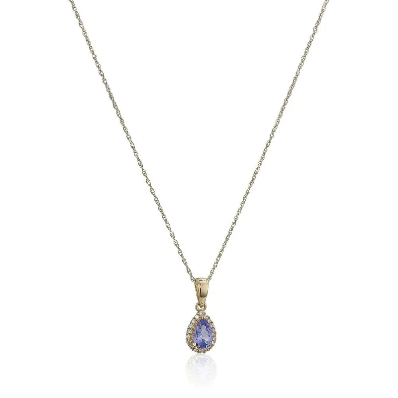 custom photo pendant necklace for family-10k Yellow Gold Tanzanite and Created White Sapphire Pendant