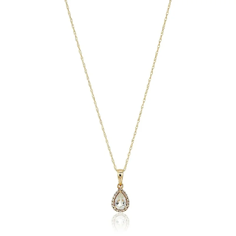 simple gold pendant necklace with family engraving-10k Yellow Gold White Topaz & White Sapphire Pendant Necklace, 18"