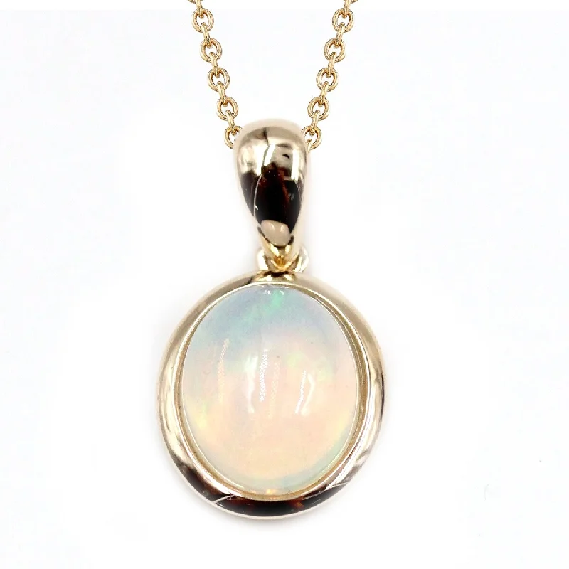 men’s engraved heart pendant necklace-14K Gold Ethiopian Opal Bezel Set Pendant