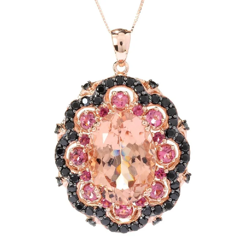 simple crystal pendant necklace for men-14k Rose Gold 14 5/8ct Oval Morganite and Gemstone Pendant