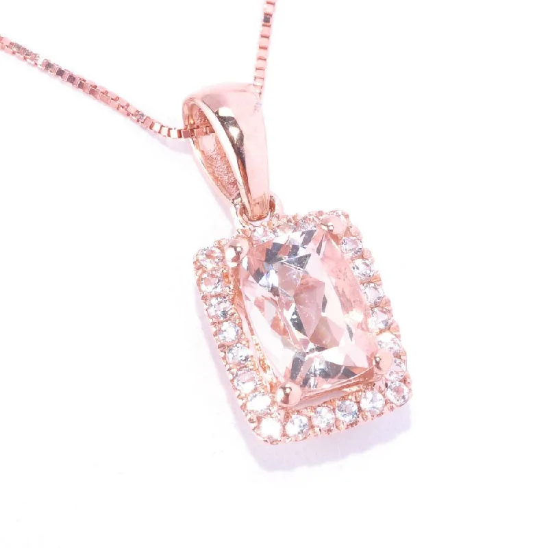 personalized birthstone pendant necklace for him-14k Rose Gold Cushion-cut Morganite and White Topaz Pendant Necklace