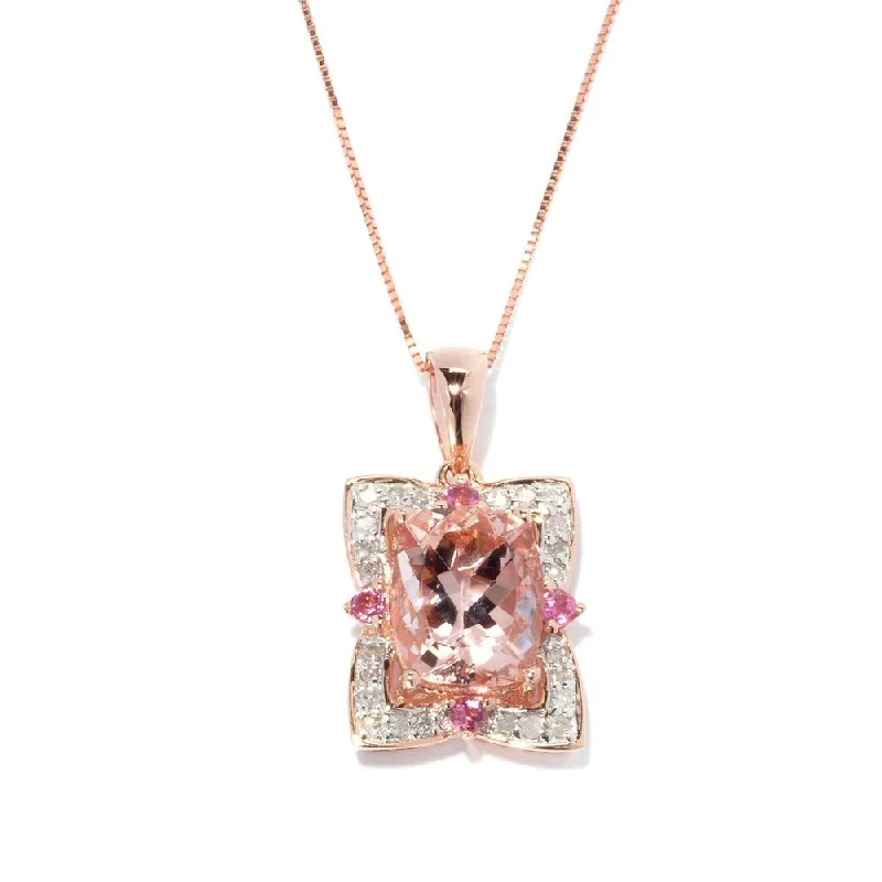 custom engraved bar necklace for anniversary-14k Rose Gold Morganite Pink Tourmaline and 1/6ct TDW Diamond Pendant