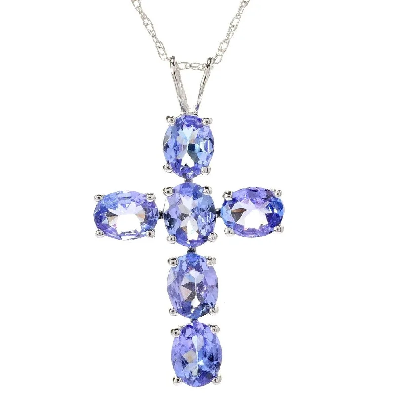 gold crystal pendant necklace for bridesmaid-14k Yellow Gold Tanzanite Cross Pendant