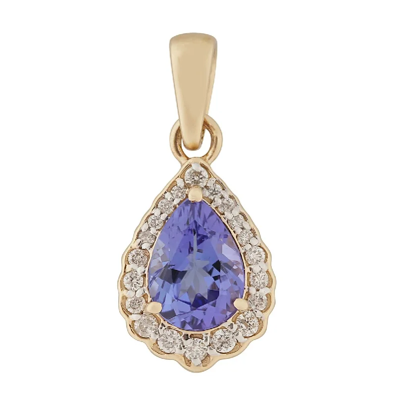 crystal charm pendant necklace for special occasions-14Kt Yellow Gold Tanzanite and Diamond Pendant