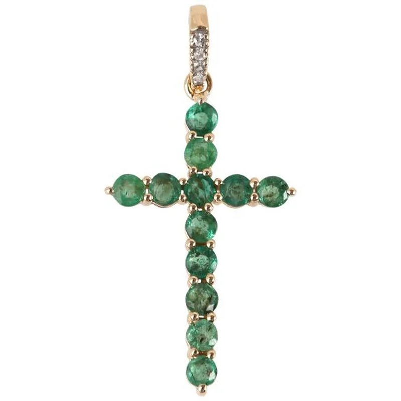 personalized charm pendant for mom’s birthday-14Kt Yellow Gold Zambian Emerald Cross Pendants