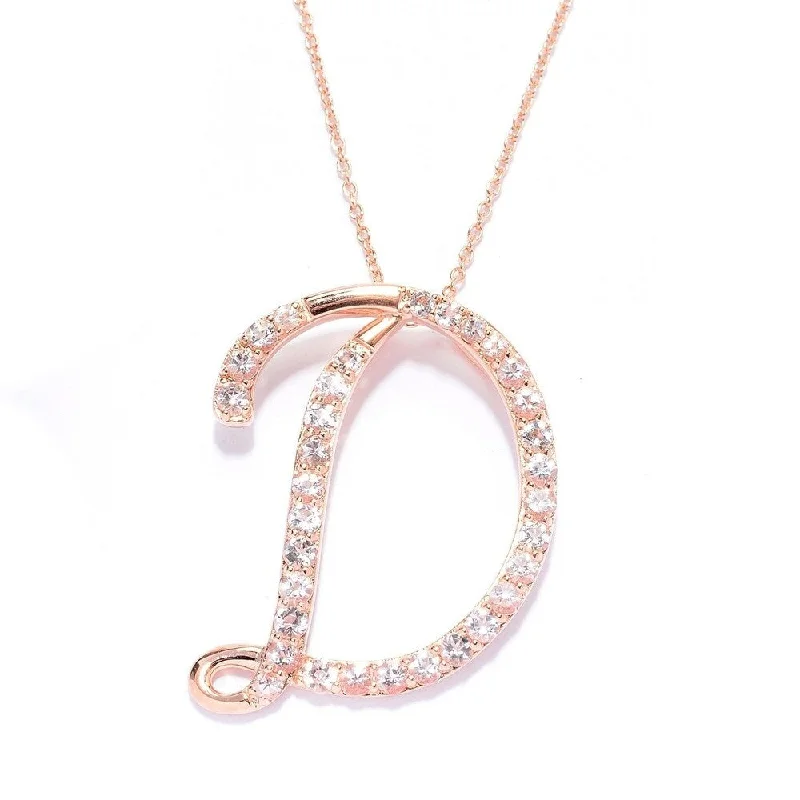 crystal charm pendant necklace for special occasions-18k Rose Gold over Sterling Silver Round Morganite Initial D Necklace