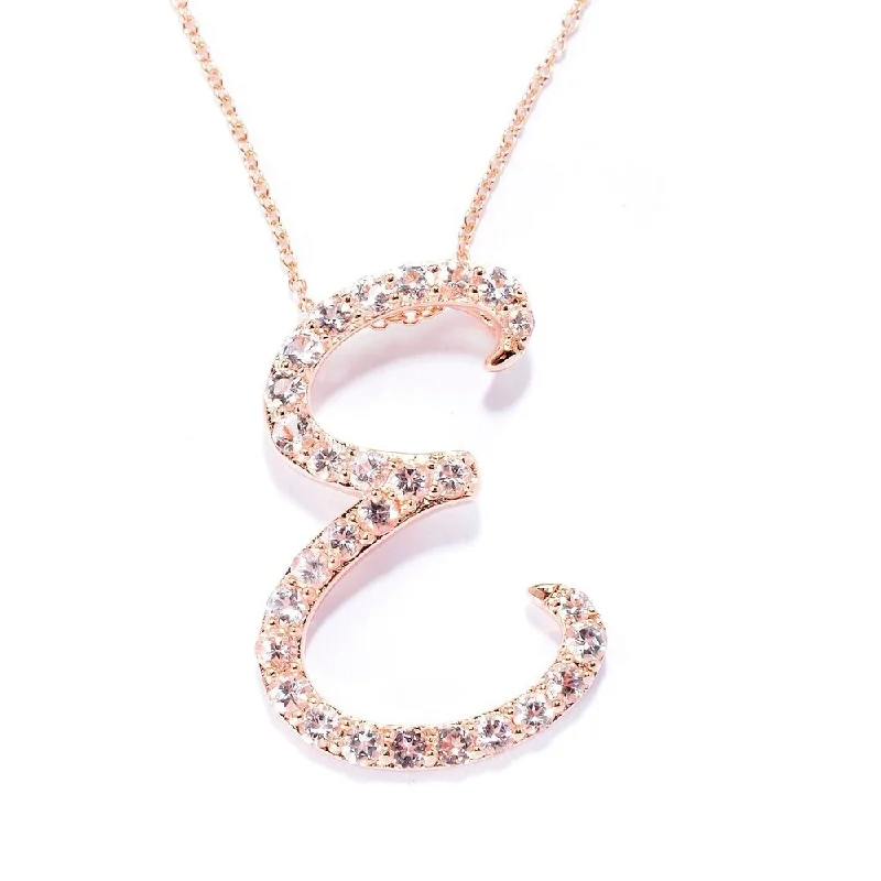 engraved pendant necklace for best friend-18k Rose Gold over Sterling Silver Round Morganite Initial E Necklace