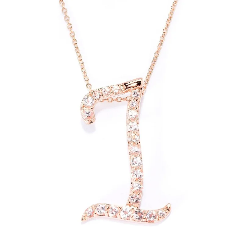 custom pendant necklace with initials for women-18k Rose Gold over Sterling Silver Round Morganite Initial I Necklace