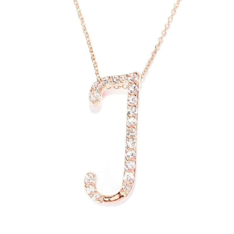 women’s gold pendant necklace with initials-18k Rose Gold over Sterling Silver Round Morganite Initial J Necklace