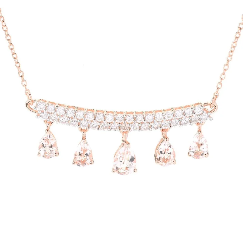 custom crystal pendant necklace with name-18k Rose Gold Overlay Morganite and White Zircon Bar Drop Necklace