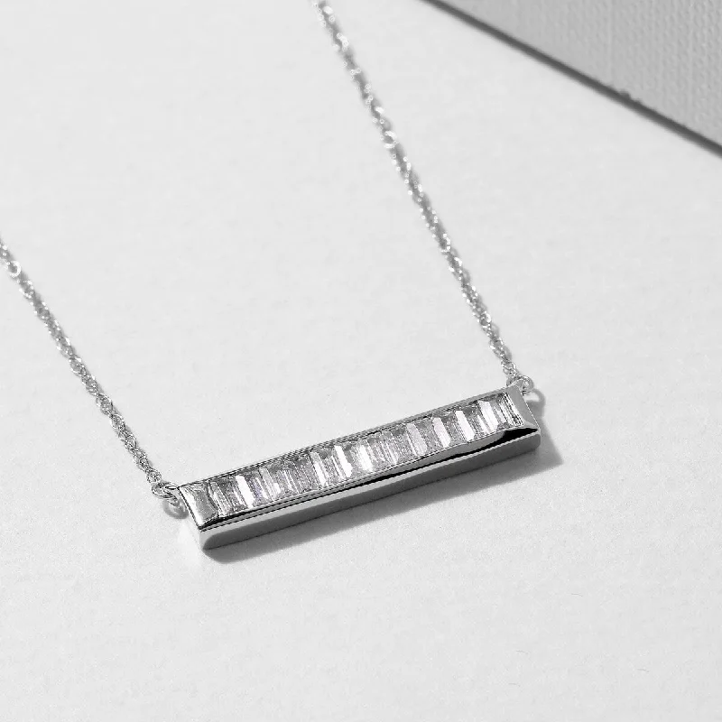 silver pendant necklace with inspirational quote-5/8 ct TDW Diamond Bar Necklace Pendant in 14k White Gold by De Couer