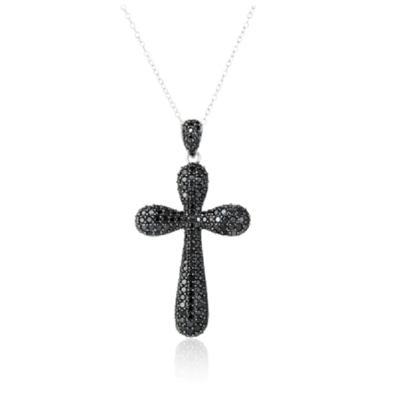 personalized custom name necklace for her-925 Sterling Silver Black Spinel Cross Pendant