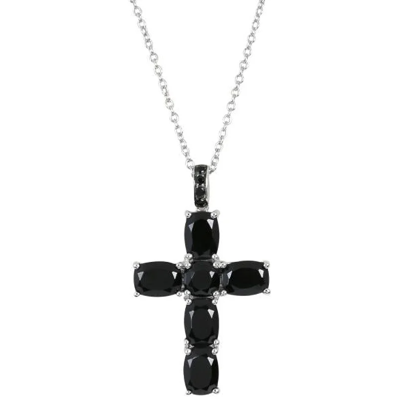 custom engraved charm pendant necklace for mom-925 Sterling Silver Black Spinel Gemstone Cross Pendant