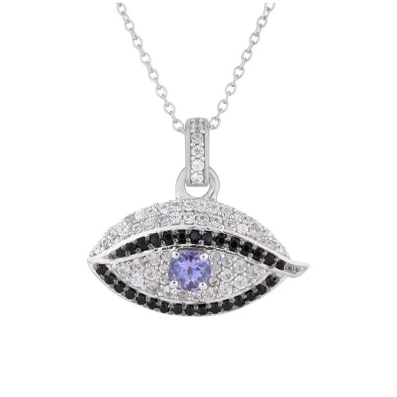 custom pendant necklace with couple’s initials-925 Sterling Silver Black Spinel,Tanzanite,White Natural Zircon Pendant