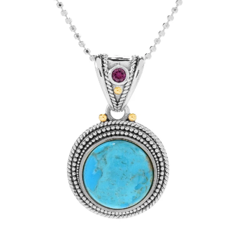 personalized initial pendant necklace with stone-925 Sterling Silver Blue Mohave Turquoise and Rhodolite Garnet Pendant