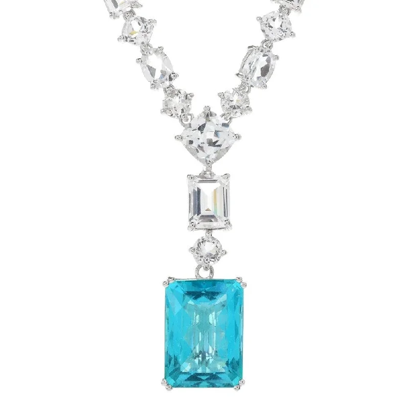 custom pendant necklace with gemstone and engraving-925 Sterling Silver Blue Quartz and White Topaz Necklace