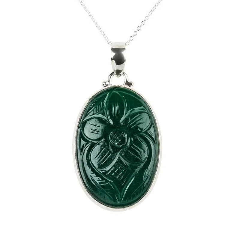 silver charm pendant with gemstone for women-925 Sterling Silver Green Onyx Pendant