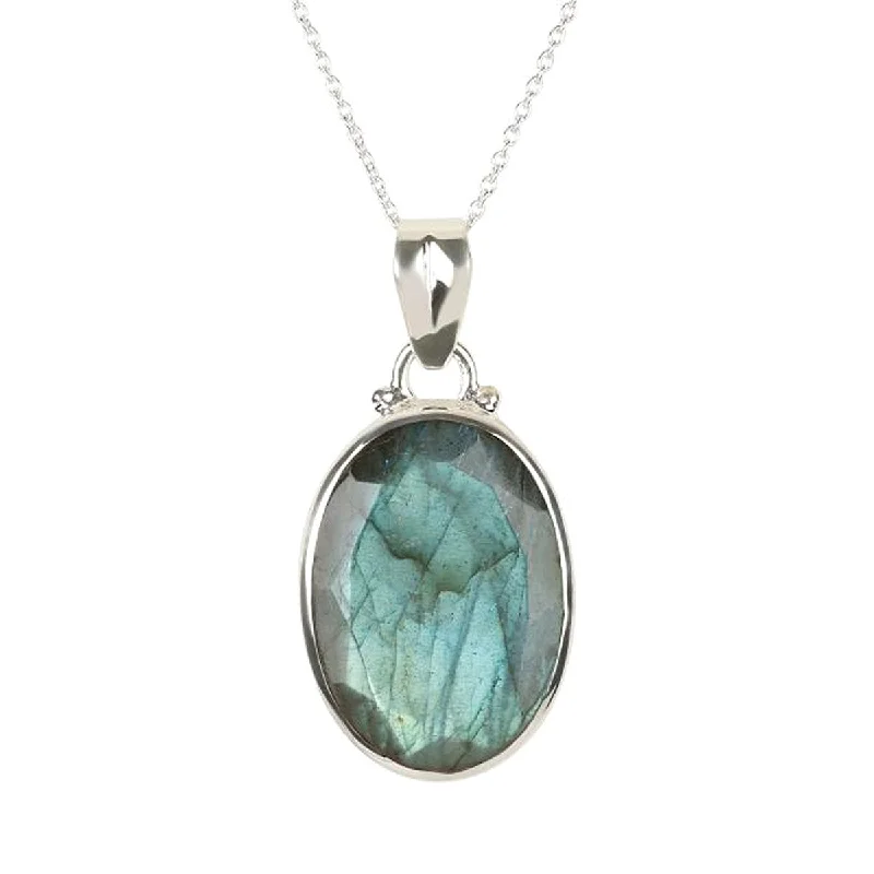 custom silver pendant necklace with crystal stone-925 Sterling Silver Labradorite Pendant